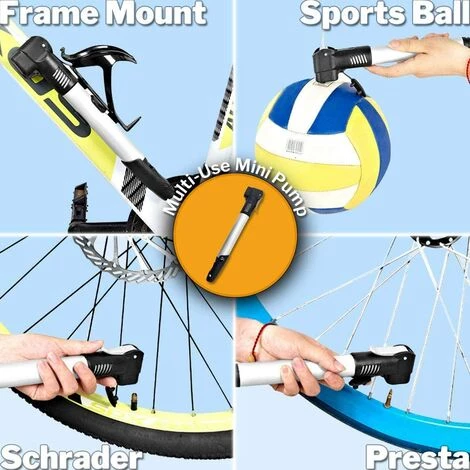 ALMI Mini Pompe à Vélo Pompe à Cadre Portable Fit Presta & Schrader, Mini Pompe à Pneu De Vélo Pour Vélo De Montagne BMX Haute Pression 100 PSI / 7 Bar, Comprend Une Aiguille De Pompe à Balle – Image 2