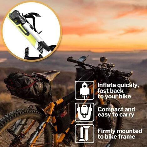 ALMI Mini Pompe à Vélo Pompe à Cadre Portable Fit Presta & Schrader, Mini Pompe à Pneu De Vélo Pour Vélo De Montagne BMX Haute Pression 100 PSI / 7 Bar, Comprend Une Aiguille De Pompe à Balle – Image 5
