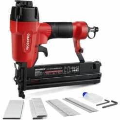 WORKPRO Agrafeuse Pneumatique Multifonctionnelle 2 En 1, 18GA, Cloueuse Pneumatique Avec 300 Agrafes Et 400 Pin, Idéal Pour Tapisserie, Matériel De Fixation, Décoration, Menuiserie