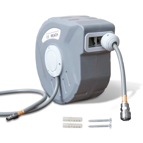 Hengda Dévidoir Mural Automatique Raccord Rapide 1/4 " Enrouleur Avec Tuyau D'arrosage. Raccord Fournis 10+1 M - Gris