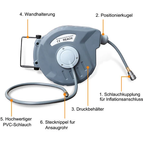 Hengda Dévidoir Mural Automatique Raccord Rapide 1/4 " Enrouleur Avec Tuyau D'arrosage. Raccord Fournis 10+1 M - Gris – Image 2
