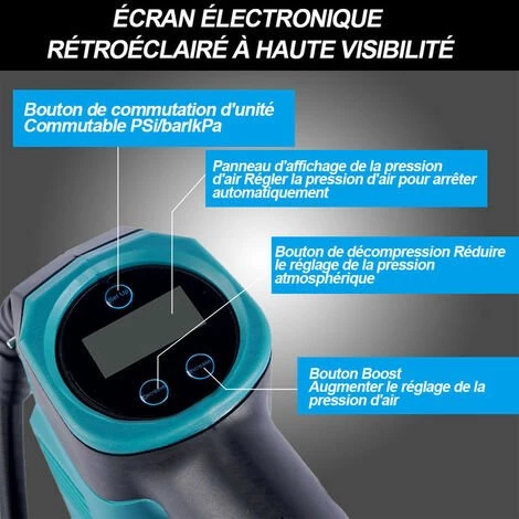ONEVAN Compresseur D'air Portable Convient Pour Batterie Makita 18V Gonfleur Sans Fil Haute Pression - Avec 3 Accessoire Sans Batterie â Image 3