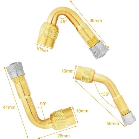 CHANCEY 6 Pièces Pneu Valve Rallonge, 45°, 90°, 135° Extension Valve Pneu Valve De Adaptateur Raccord Prolongateur Coude, Embout De Gonflage Coudé Pour Voiture Camion Moto Vélo Scooter,SEMAket â Image 2