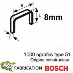 1000 Agrafes Acier 8 Mm Type 51 Bosch