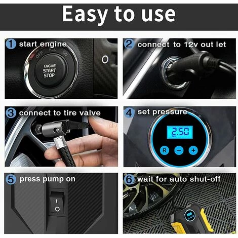 CADEAUX Compresseur D'air Numérique Pour Gonfleur De Pneu Portable De Pompe Automatique De Voiture Avec Lumière LED DC 12V – Image 4