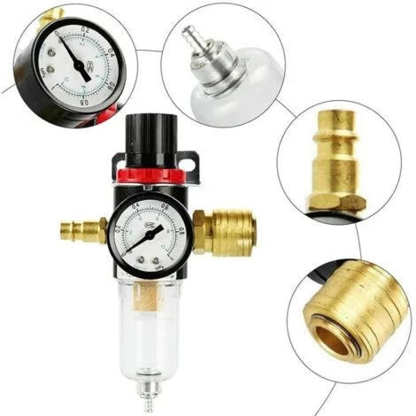 Ensoleillé Filtre à Air Compresseur, 1/4" Kit D'outils De Piège De Séparateur D'eau De Filtre De Compresseur D'air Avec La Mesure De Régulateur – Image 2
