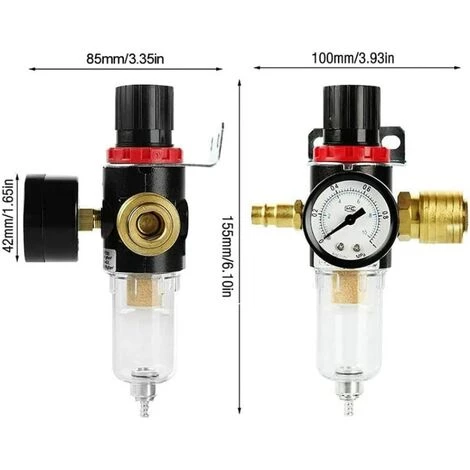 Ensoleillé Filtre à Air Compresseur, 1/4" Kit D'outils De Piège De Séparateur D'eau De Filtre De Compresseur D'air Avec La Mesure De Régulateur – Image 5