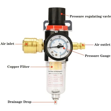 HEGUYEY Réducteur De Pression à Air Comprimé, Filtre à Air Régulateur De Pression 1/4 BPS Avec Séparateur D'eau-Outil Pneumatique Accessoire â Image 2