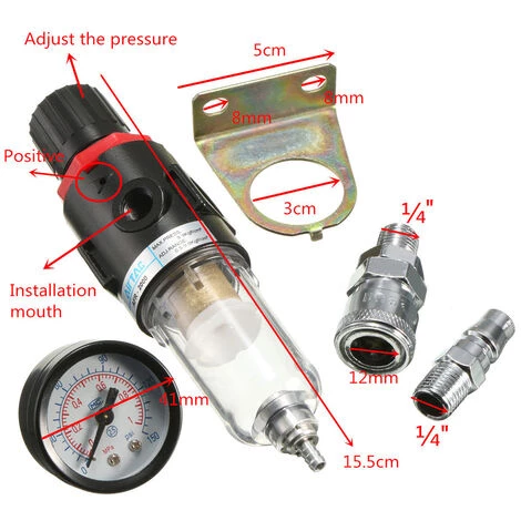 LIFCAUSAL Kit D'outils De Piège De Séparateur D'eau De Filtre De Compresseur D'air De 1/4 '' Avec La Jauge De Régulateur – Image 5