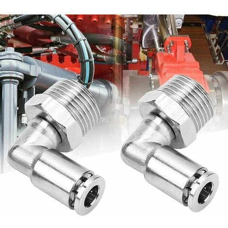 FLETéçA 2 Pièces Tout-cuivre Raccords De Tuyau à Connexion Rapide Nickelé 12mm Raccord Rapide Pneumatique + 90 Degrés BSP Filetage Mâle(1/2") â Image 2
