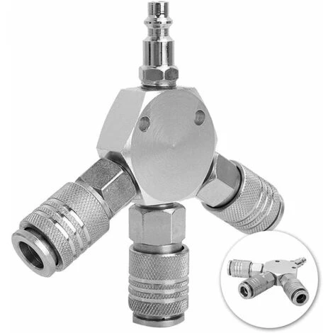 FLETéçA Répartiteur à Air Comprimé En Y - Raccord Rapide - 3 Voies - Raccord Pneumatique - Raccord Rapide - 1/4 F-NPT â Image 2