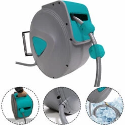 Froadp Enrouleurs De Tuyaux Automatique, Tuyau à Air Comprimé Enrouleur Avec 1/4" Butée De Flexible Et Raccord Rapide, Tambour De Tuyau Pivotant à 180° Montage Mural(15m, Gris)