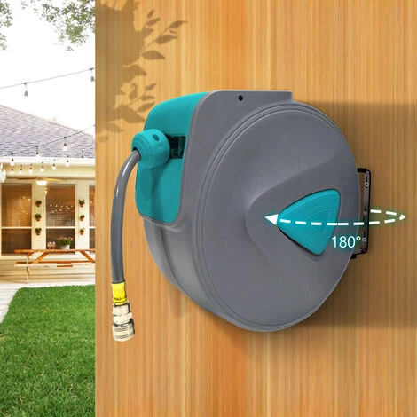 Froadp Enrouleurs De Tuyaux Automatique, Tuyau à Air Comprimé Enrouleur Avec 1/4" Butée De Flexible Et Raccord Rapide, Tambour De Tuyau Pivotant à 180° Montage Mural(15m, Gris) â Image 4