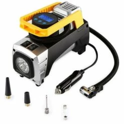 GEKER Compresseur D'air Portable 12V Gonfleur De Pneu Digital Pompe Automatique Avec Lampe LED, 3 Adaptateurs De Buse, Câble 3m